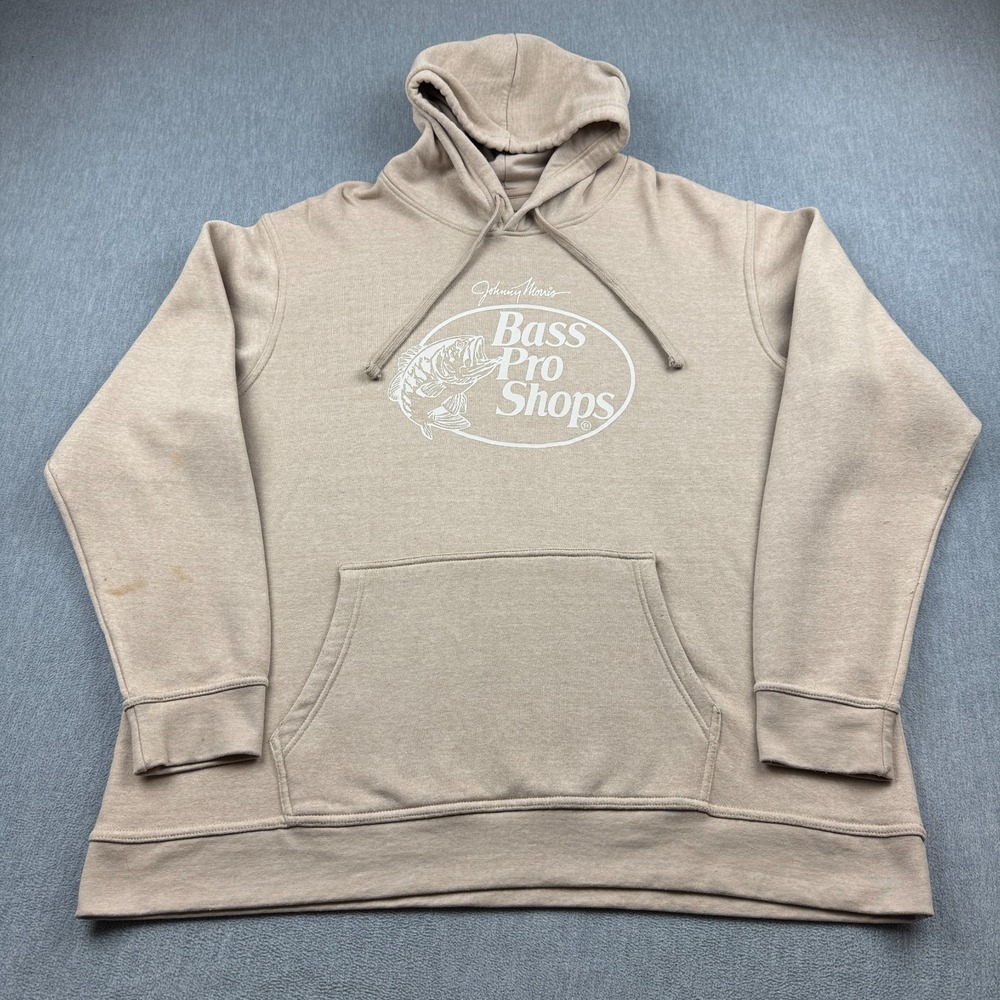 Bass Pro Shops Sweater Mens 2XL Brown Long Sleeve Hooded Pullover Pockets Top